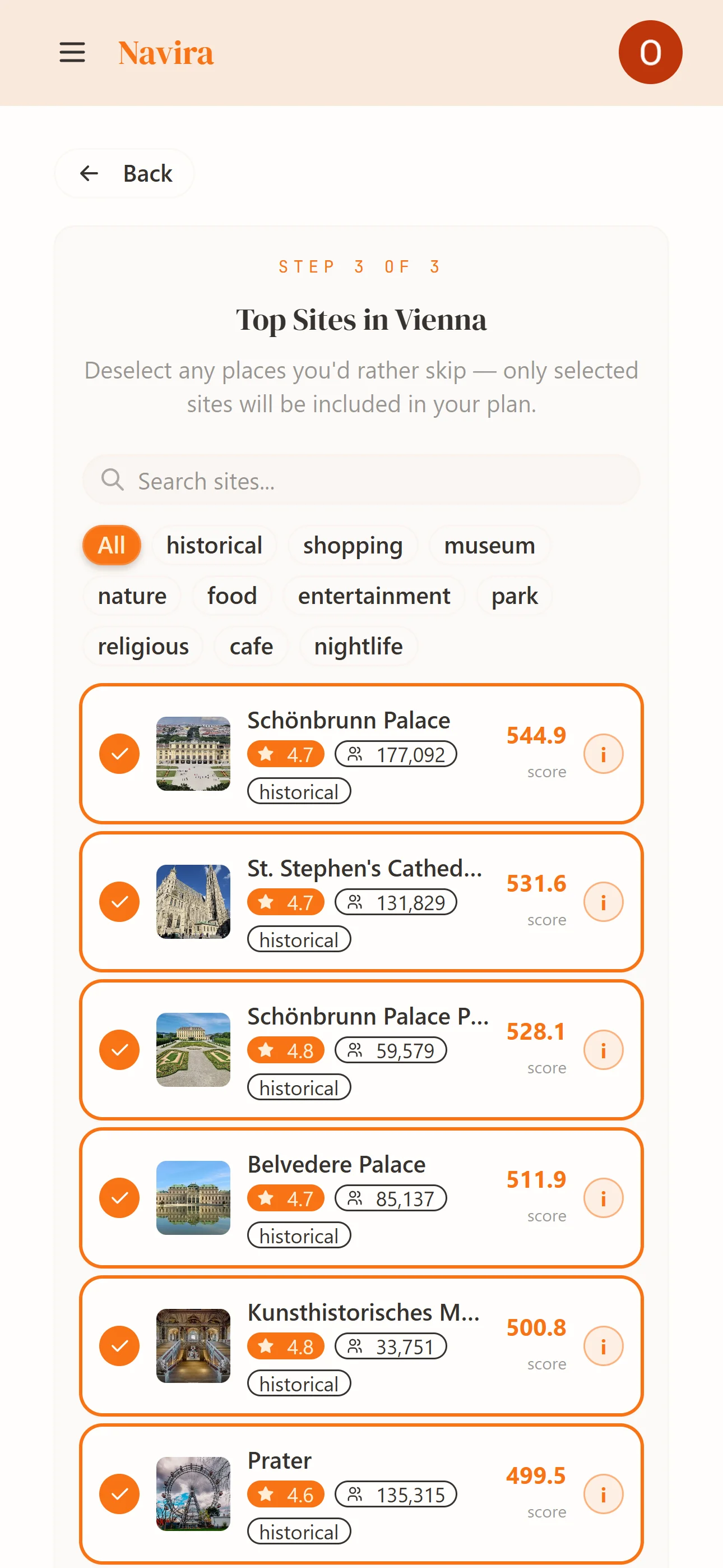 Step 3 — Curate top attractions with scores and category filters